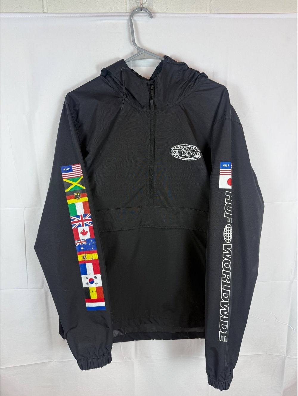 HUF Worldwide flag sleeve anorak windbreaker